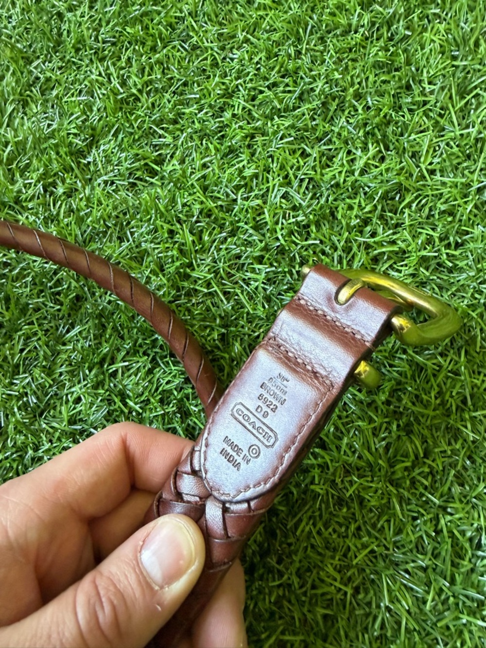 Coach Brown Braided Leather Belt with Brass Buckle size 38